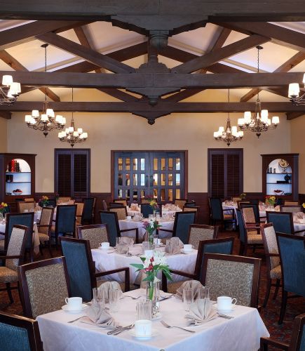 Tables set inside the Inn dining room