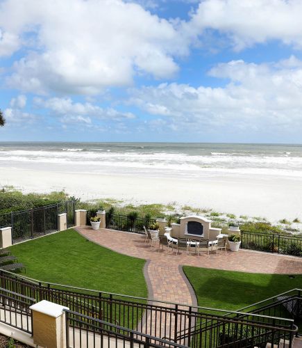 Outdoor fireplace at The Lodge