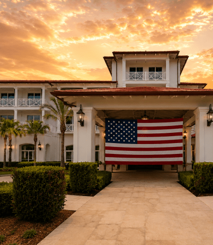 Ponte Vedra Inn & Club Entrance with American Flag