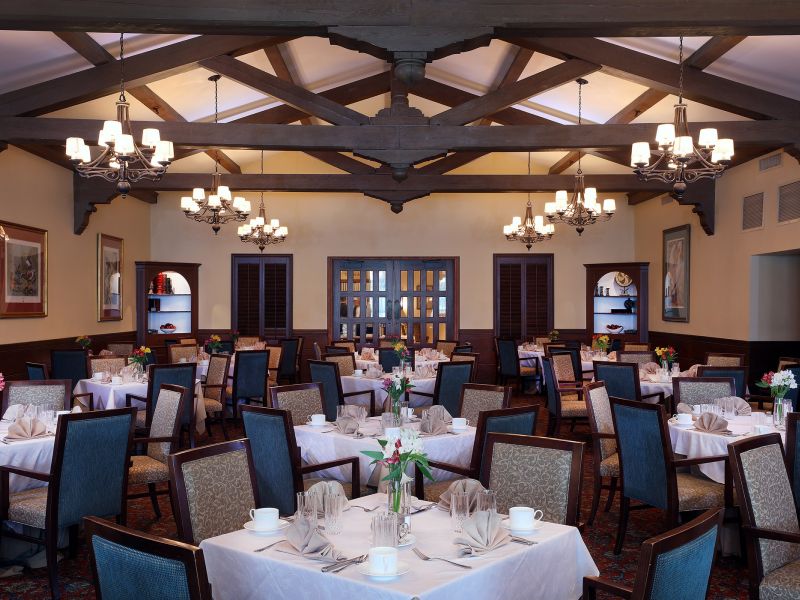 Tables set inside the Inn dining room