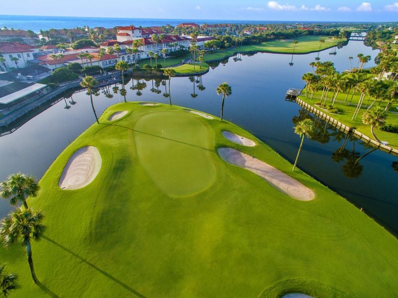 Aerial shot of ocean golf course