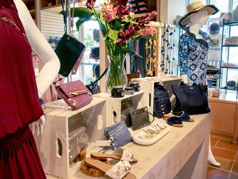 Women's accessories on display in the Women's Shop