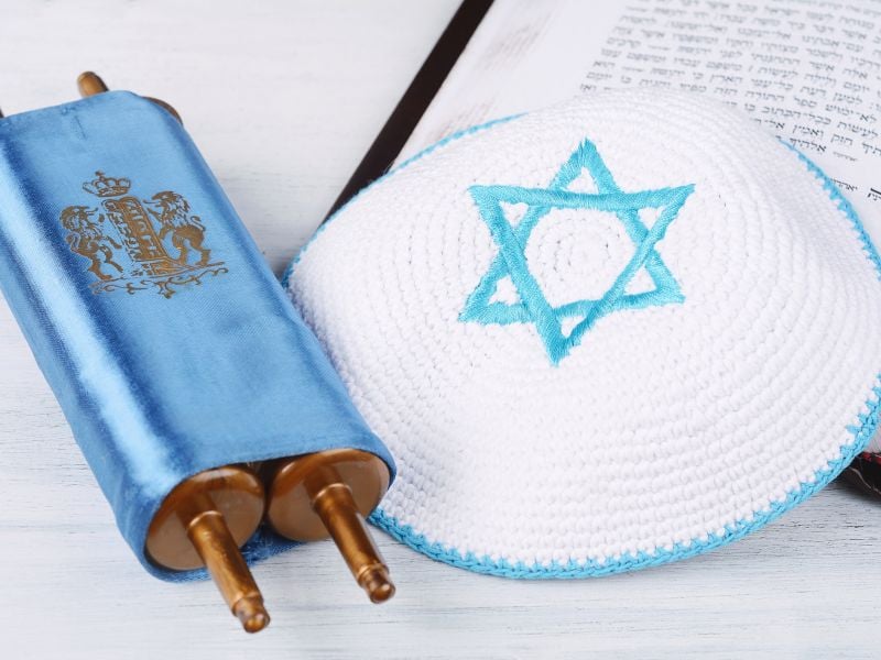 stock bar mitzvah image of torah and Kippah