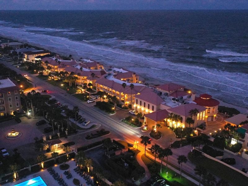 Aerial view of the lodge at night