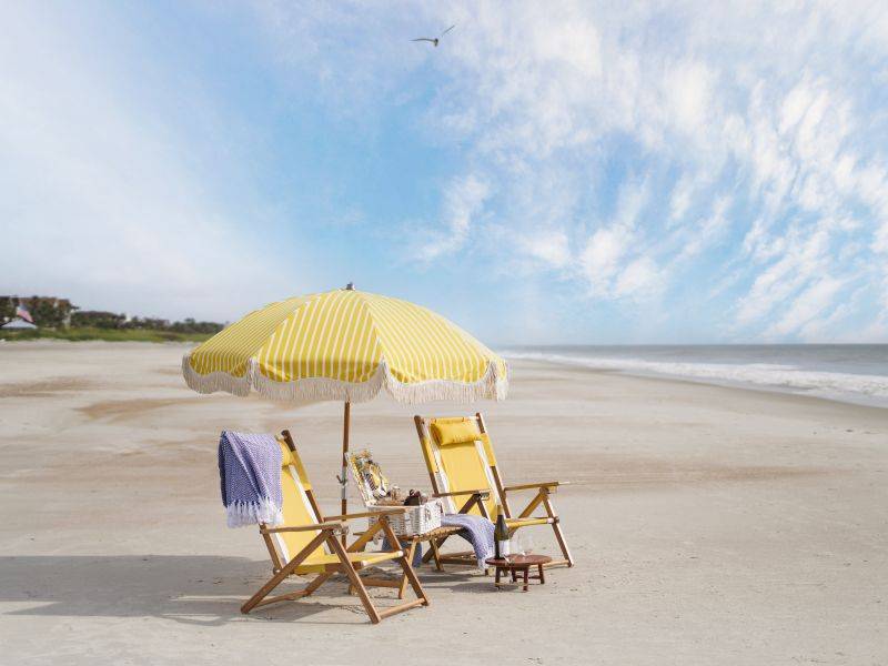 Beach chairs along the shore