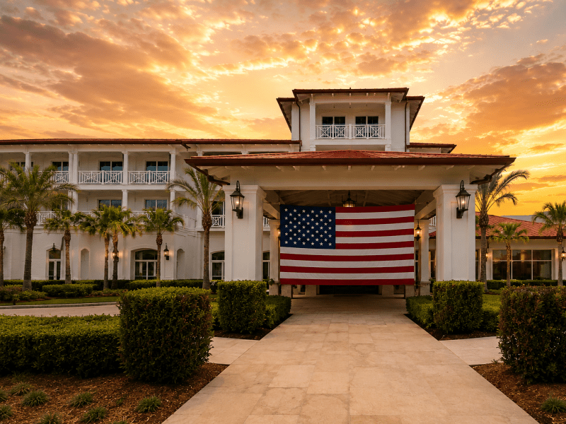 Ponte Vedra Inn & Club Entrance with American Flag