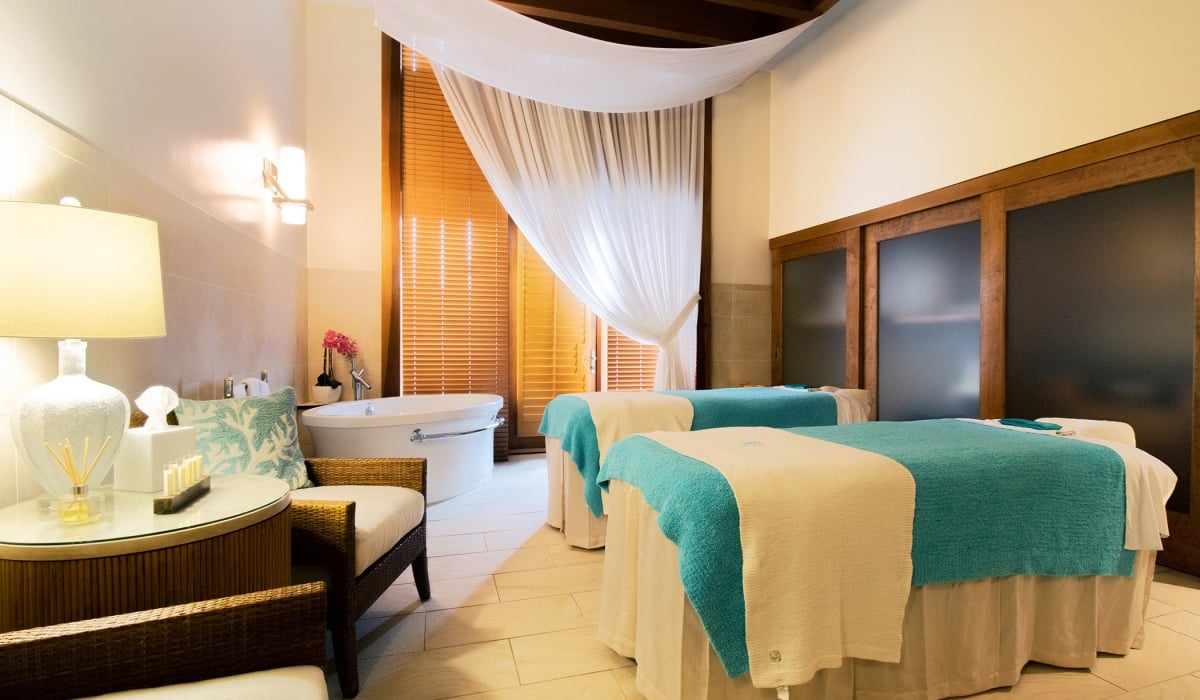 Twin massage tables set and ready for a couples massage