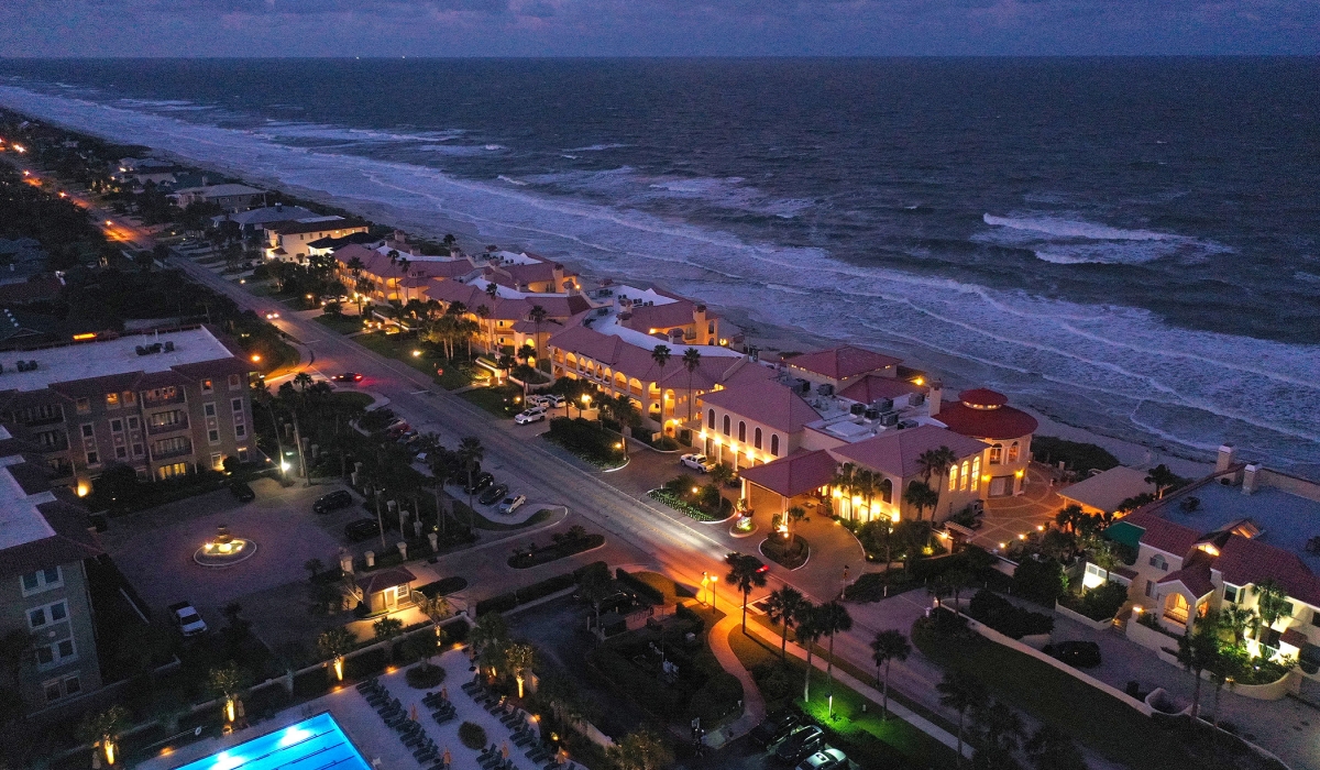 Aerial view of the lodge at night