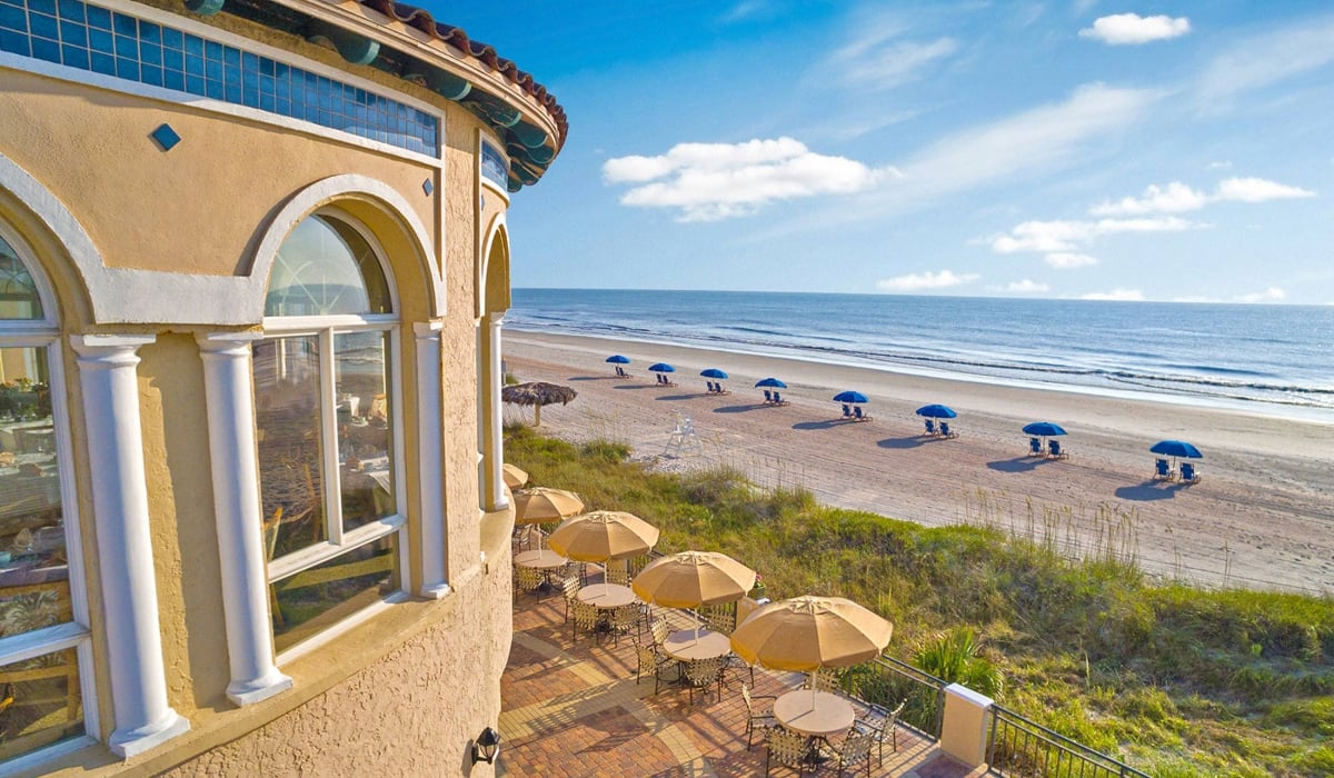 Oasis patio and beachfront at the Lodge