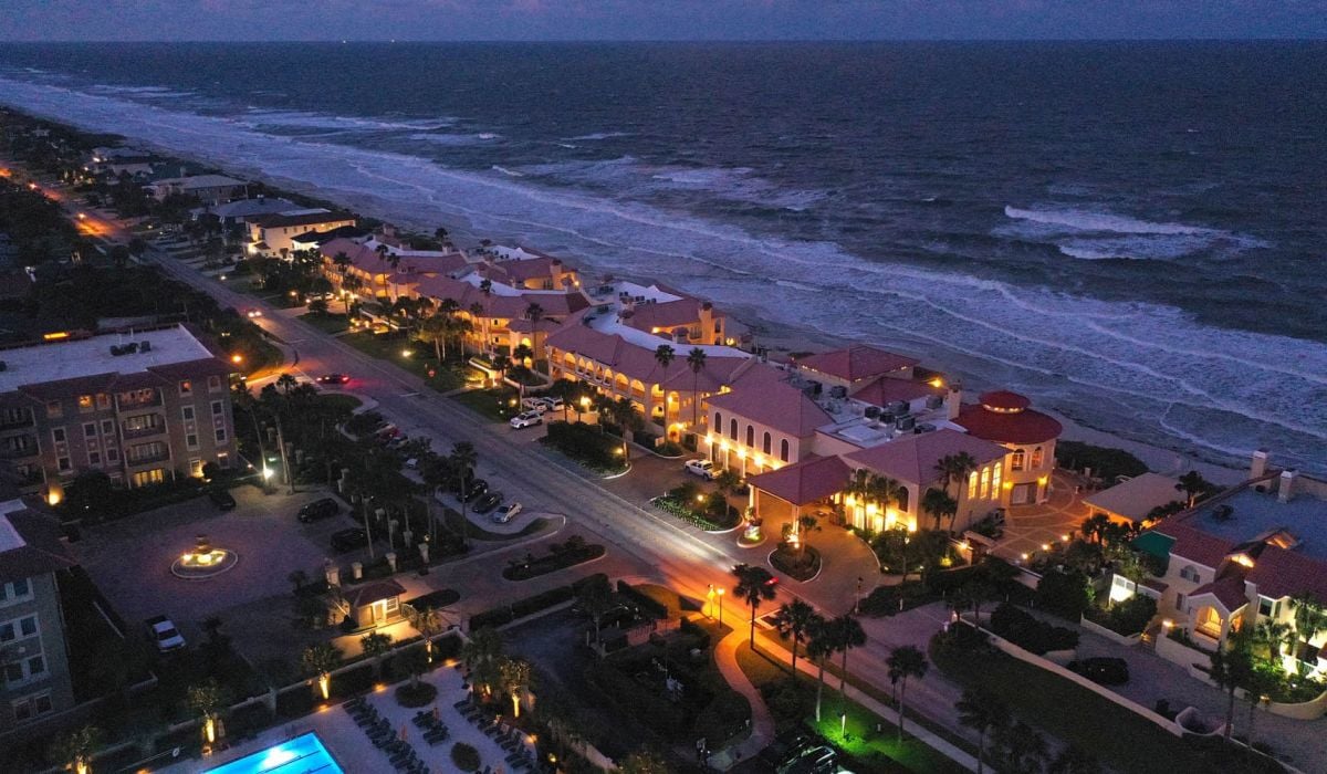 Aerial view of the lodge at night