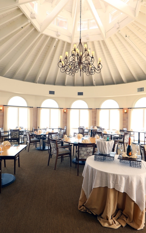 Dining area inside the Sea View Grille at The Lodge