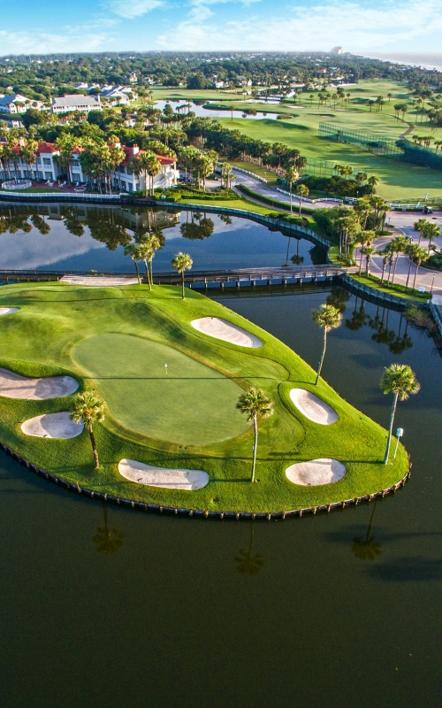 aerial shot of golf course