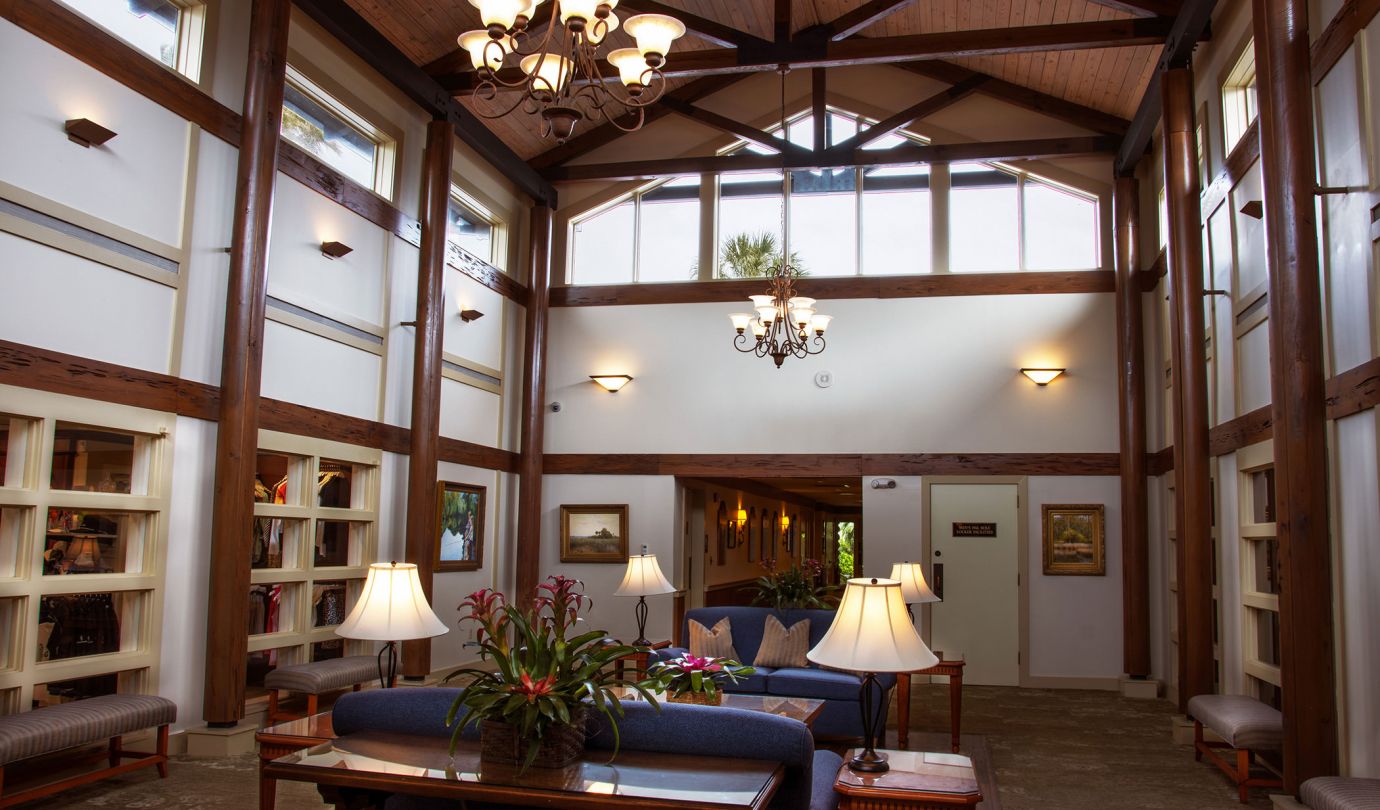 Sitting area inside the lobby of the golf club