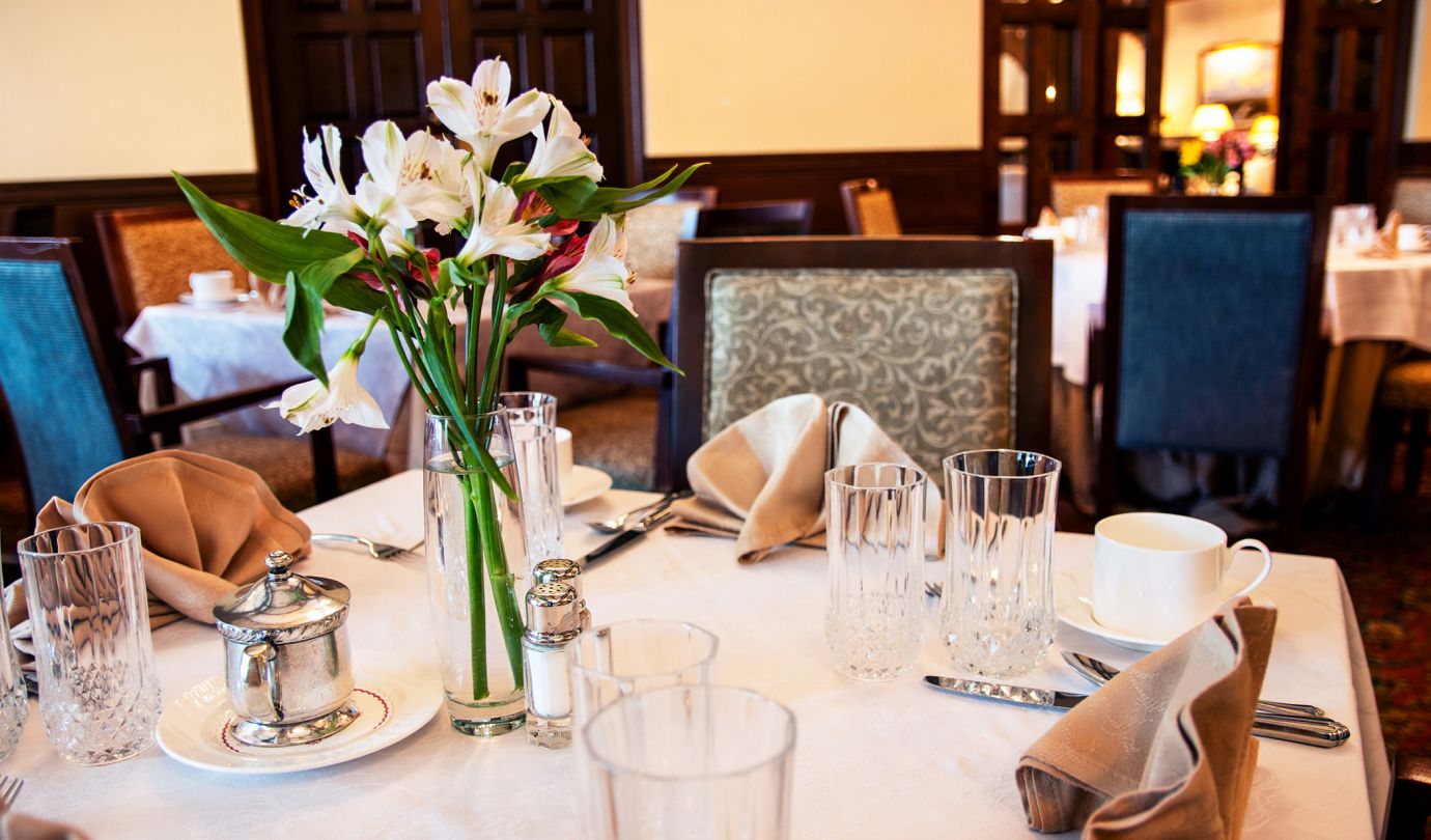 Dining table setting inside the Inn Restaurant