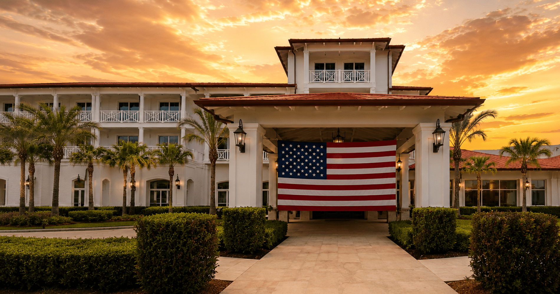 Ponte Vedra Inn & Club Entrance with American Flag