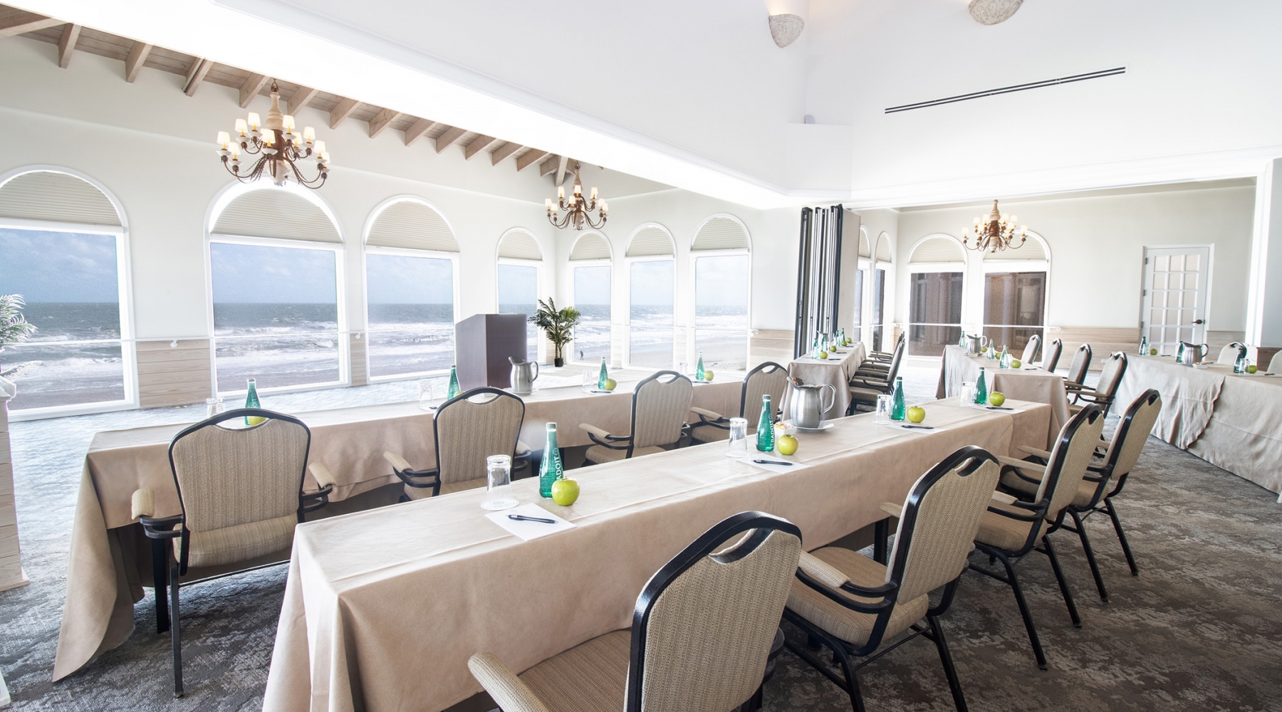 Banquet tables setup inside the Conservatory