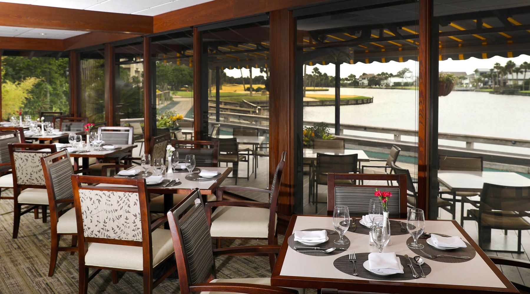 Dining tables set inside the Golf Club Dining Room