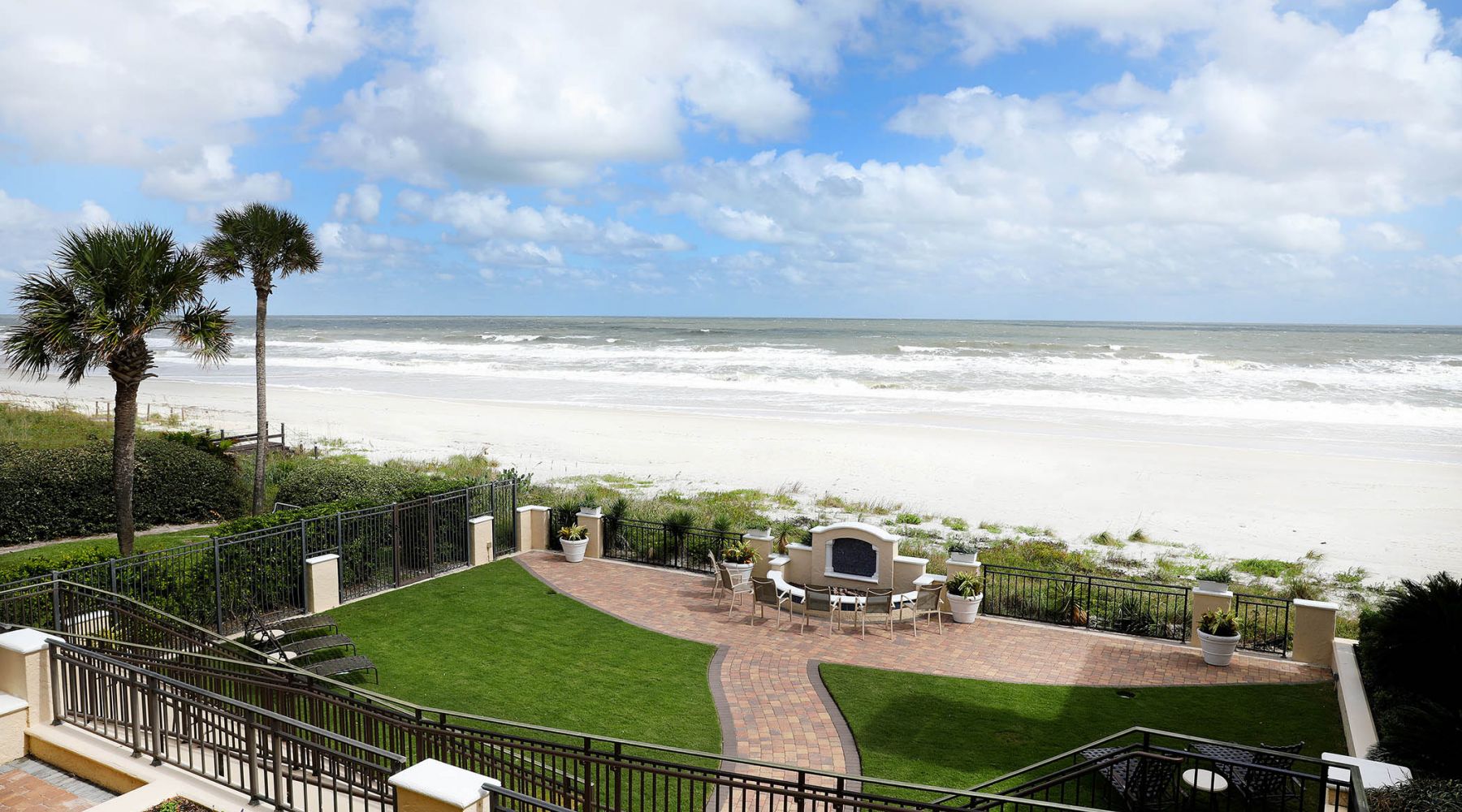 Outdoor fireplace at The Lodge