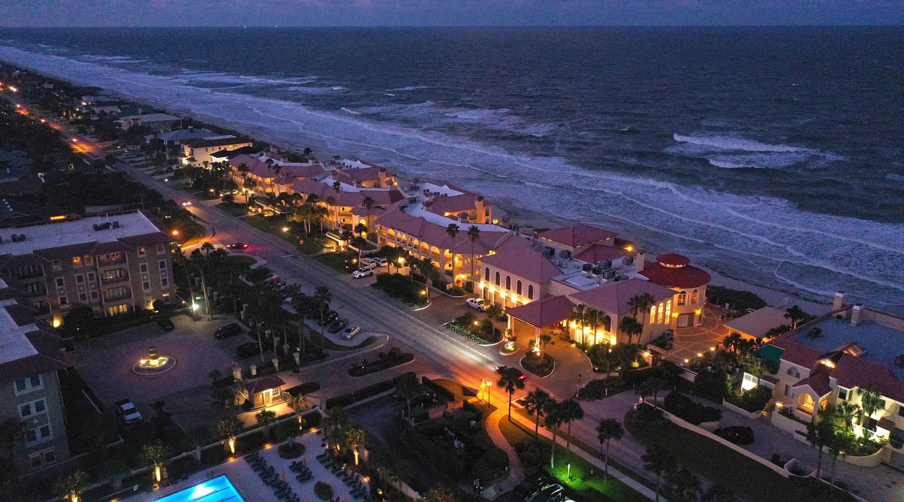 Aerial view of the lodge at night